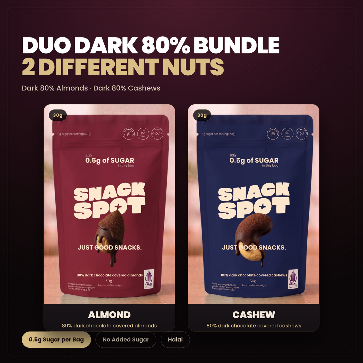 Duo Dark 80% Bundle - almond and cashew, 30g each