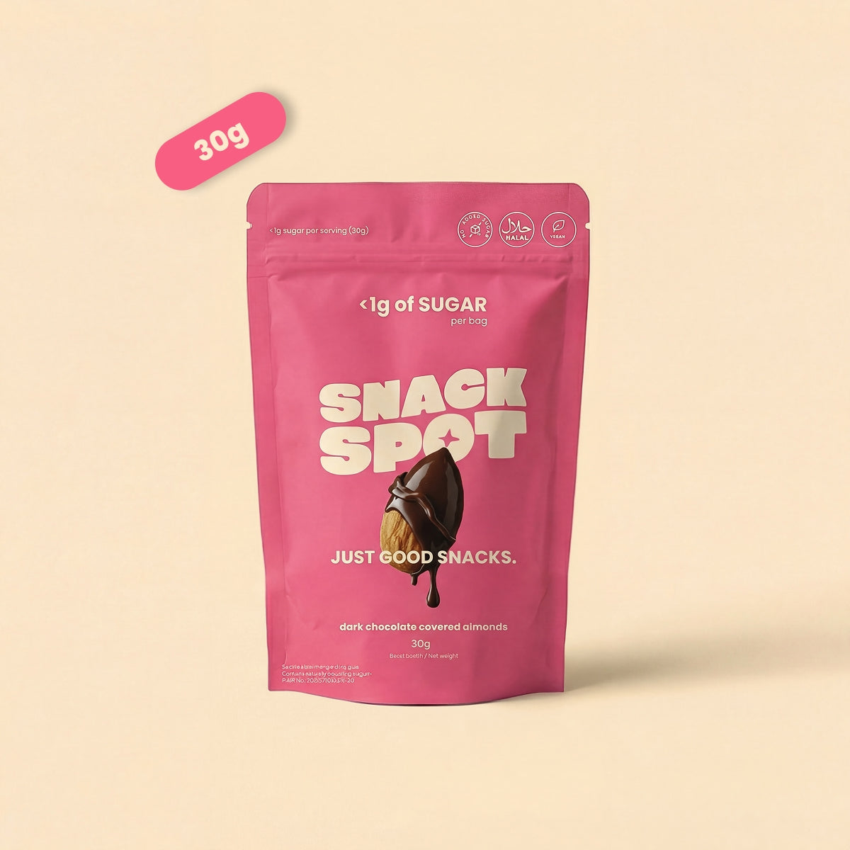 60% dark chocolate covered almonds, 30g pouch