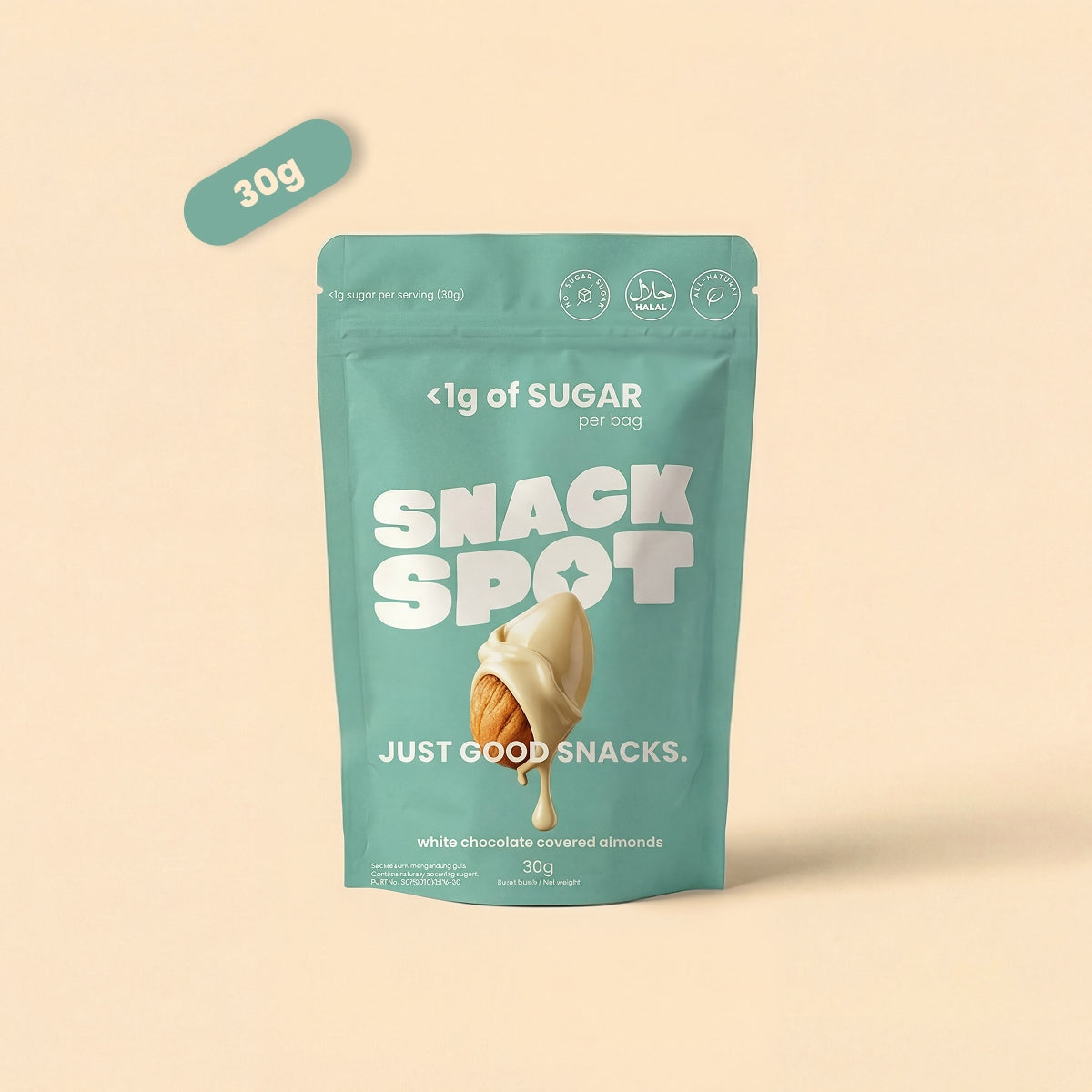 White chocolate covered almonds, 30g pouch
