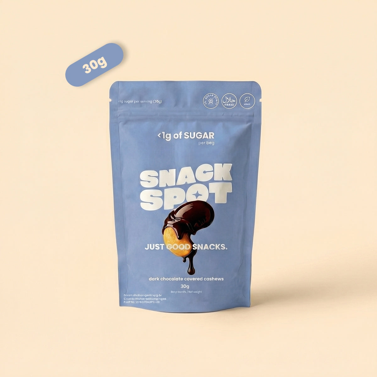 60% dark chocolate covered cashews, 30g pouch