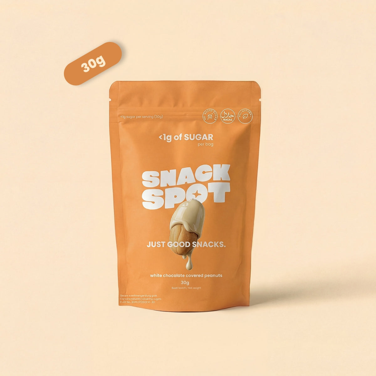 White chocolate covered peanuts, 30g pouch